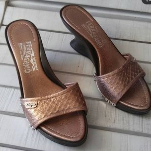 Salvatore Ferragamo bronze python wedges 7 EUC